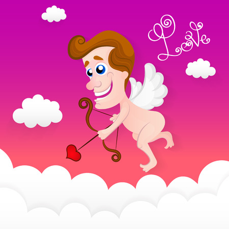 Love cupid holding a heart shaped arrow on a Valentine s Day vector cartoon illustrationのイラスト素材