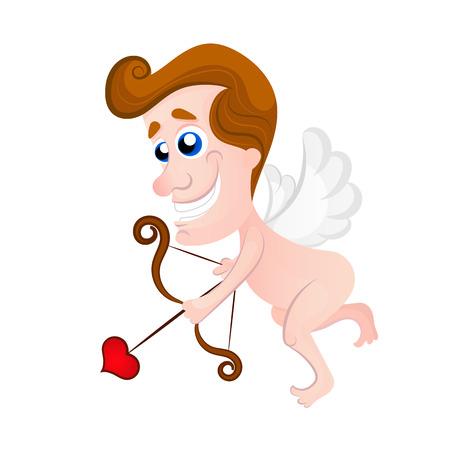 Love cupid holding a heart shaped arrow on a Valentine s Day vector cartoon illustrationのイラスト素材