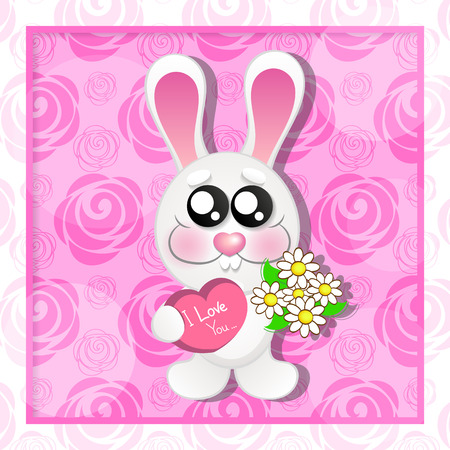 Wedding card with cute cartoon rabbits in love.Greeting card or invitation.のイラスト素材