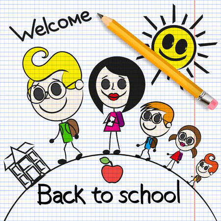 Welcome back to school Cute school kids.のイラスト素材