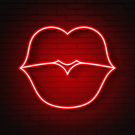 Vector Woman neon kiss Lips Retro Illustration.のイラスト素材