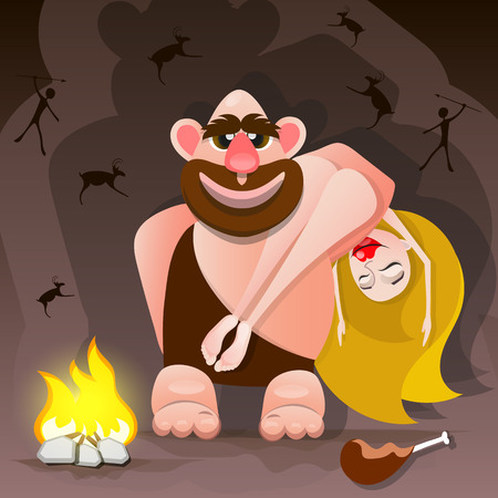 Cavemen family illustrationのイラスト素材