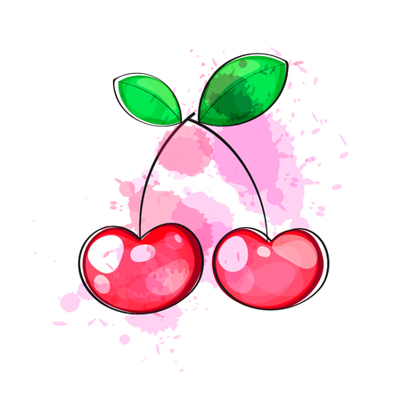 Pair of cherries, isolated on white background vector illustration.のイラスト素材