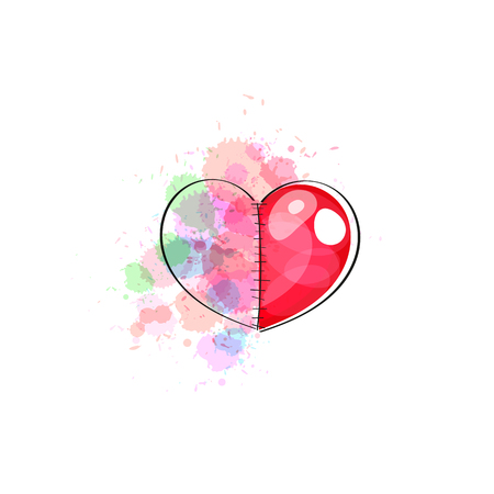 Watercolor painted pink heart, vector element for your designのイラスト素材