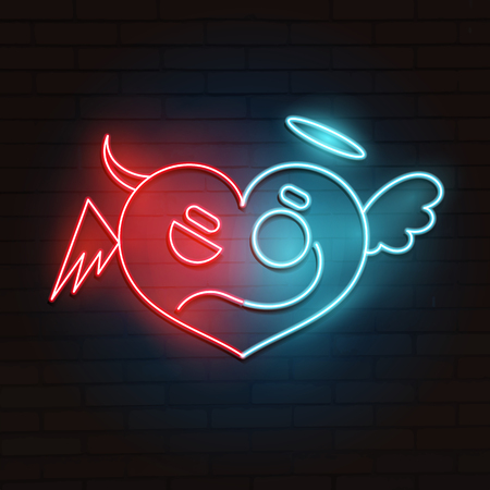 Neon heart on the brick wall, vector Eps 10 illustration.のイラスト素材