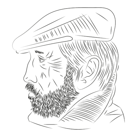 Hand drawn portrait of man with beard, side-view. Vector illustration.のイラスト素材