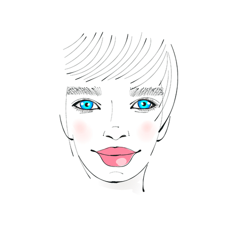 Portrait of a girl sketch illustration on white background.のイラスト素材