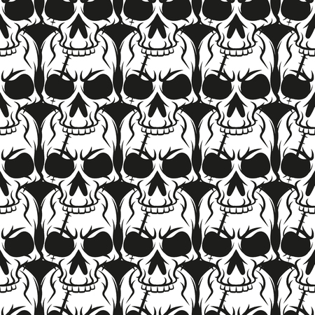 Black skull vector pattern on white backgroundのイラスト素材