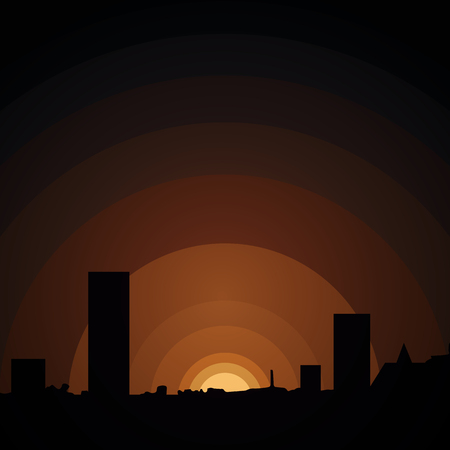 Sunset in urban town vector illustration backgroundのイラスト素材