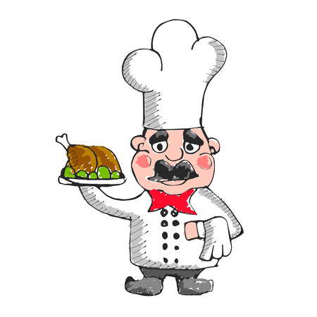 Simple cartoon male cook with chef hat. Cooking character icon or logo, vector illustration.のイラスト素材