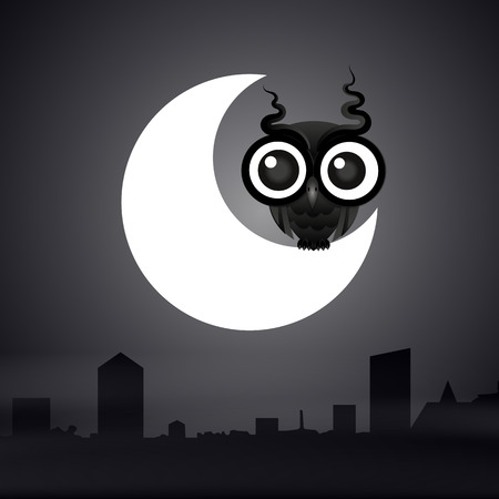 Night time sky, nature landscape with moon, good night vector illustration.のイラスト素材