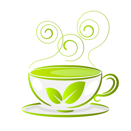 A cup of tea isolated on white background. Health drink green tea in a glass cup. Vector illustration.のイラスト素材