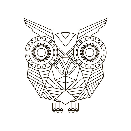 Vector hand drawn Owl sitting on branch. Black and white Ethnic patterned illustration for antistress coloring book, tattoo, poster.のイラスト素材