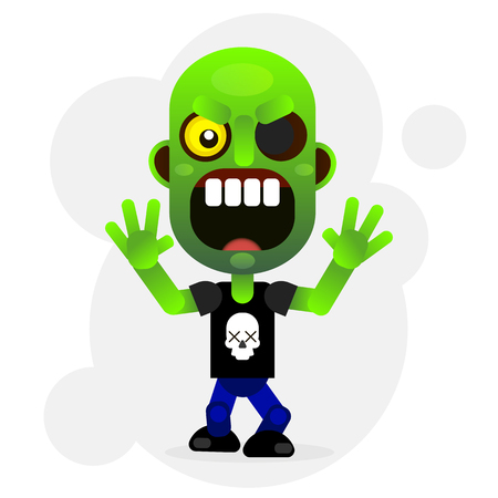 A Vector cartoon image of a funny green zombie with big head in pants .のイラスト素材
