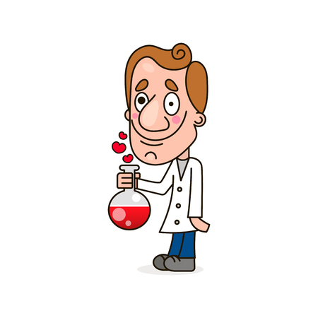 Scientist kid holding an exploding test tubeのイラスト素材