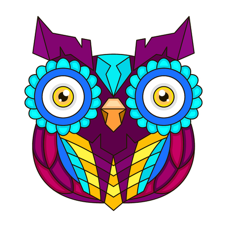 Ornamental colored owl with flowers and mandala.のイラスト素材