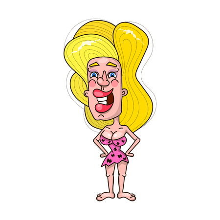 A cheerful cave girl, stone age character, colorful vector illustrationのイラスト素材