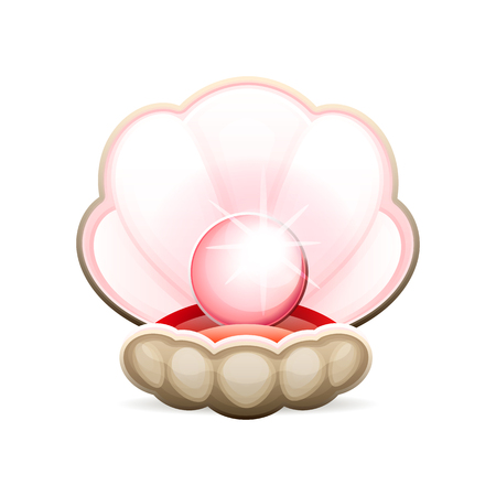 Shell with pearl. Clam, oyster 3d vector iconのイラスト素材