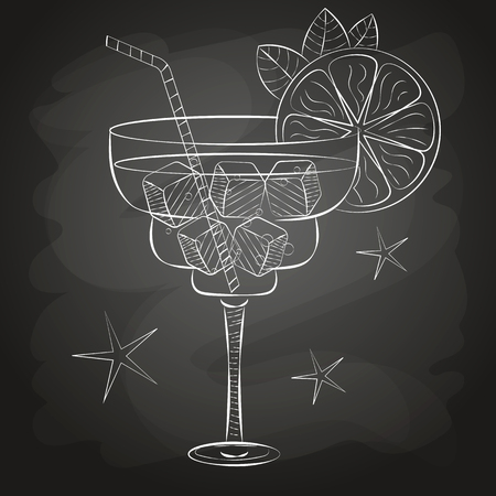 sketch cocktail and alcohol drinks black backgroundのイラスト素材