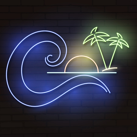 neon summer logo on the brick wallのイラスト素材