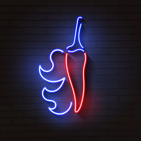 Pepper with fire. Sign for neon signboard with hot burning pepper. EPS10 vector illustration.のイラスト素材