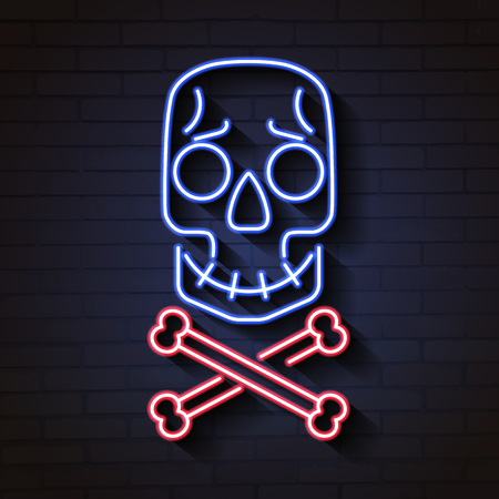 Skull and bones neon sign. Skull and crossed bones.のイラスト素材