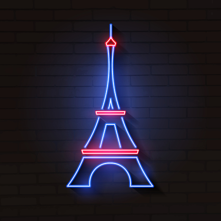 Eiffel tower in neon light on brick backgroundのイラスト素材