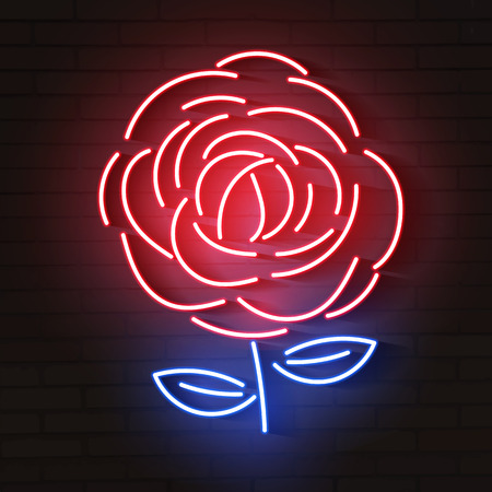 Rose red glowing neon icon. Glowing sign logo vectorのイラスト素材
