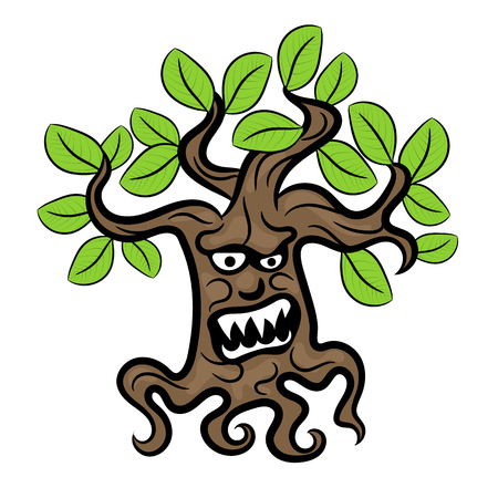 Halloween cartoon tree with a grin isolated on white backgroundのイラスト素材