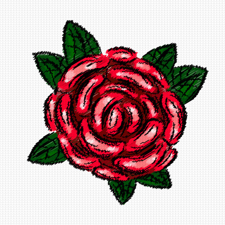 Beautiful flowers embroidery. Rose embroidery vector for textile design.のイラスト素材