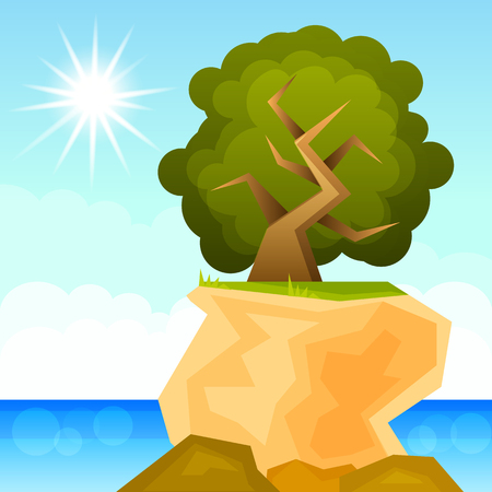 green tree growing on a rock vector illustrationのイラスト素材