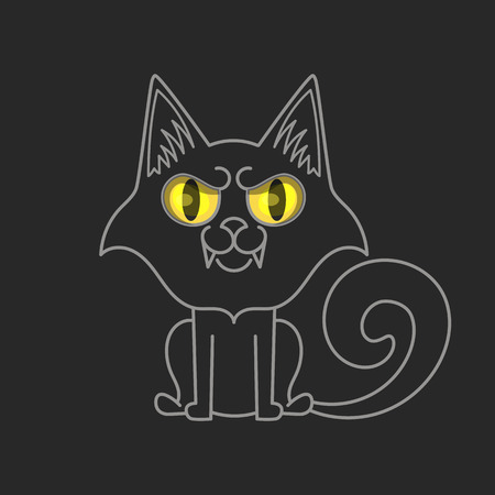 Black cat isolated. Halloween vector illustration on black backgroundのイラスト素材