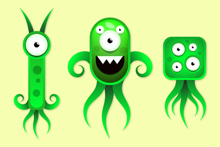 Green microbes under a microscope. Vector illustration on green backgroundのイラスト素材