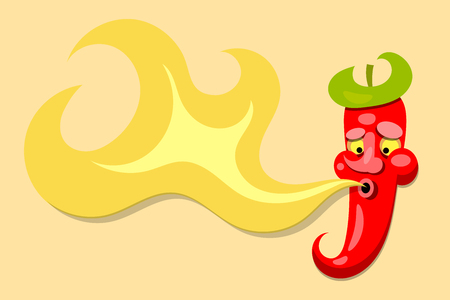 Spicy chili Pepper breathing fire. Pepper and fire . Vector illustration .のイラスト素材