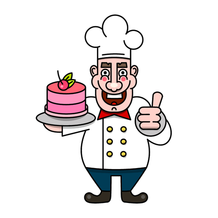 Chef Cook Serving Food Realistic Cartoon Character Design Vector Illustrationのイラスト素材