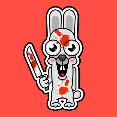 Halloween evil bunny rabbit knife, blade cartoon funny monster. Vector illustrationのイラスト素材