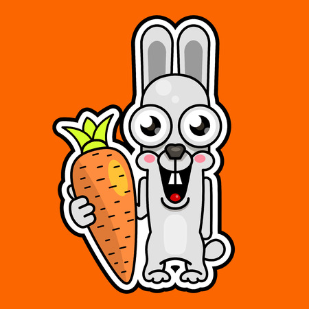 Cute cartoon rabbit with orange carrot smiling . Vector illustrationのイラスト素材