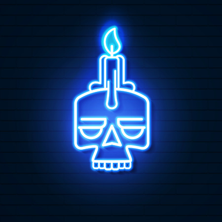 Neon skull with candle on brick wall vectorのイラスト素材