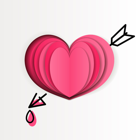 Pink paper heart on white background with drawn arrow vector illustrationのイラスト素材
