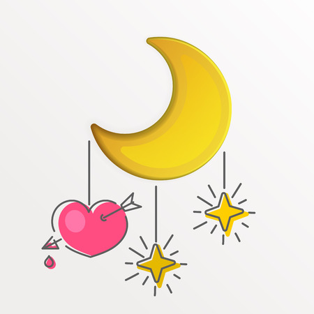 Paper art moon, fluffy clouds and stars in midnight.Origami paper art style. Vector illustration.のイラスト素材