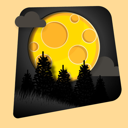 Paper art moon, fluffy clouds and stars in midnight.Origami paper art style. Vector illustration.のイラスト素材