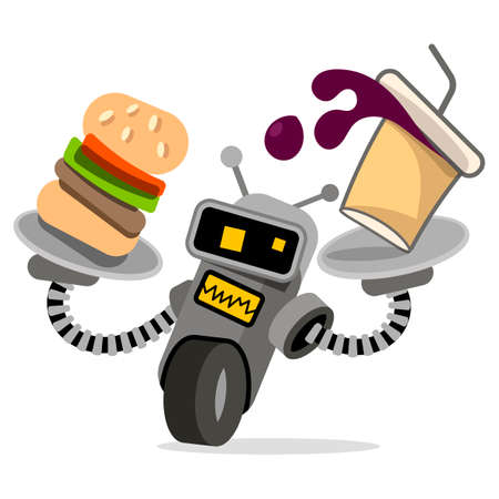 robot waiter with tray and food vector illustrationのイラスト素材