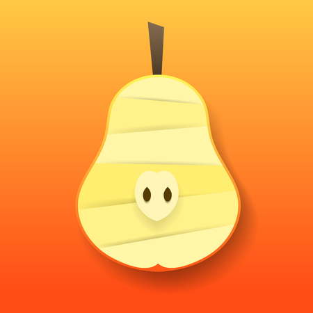 Paper cut yellow pear. Vector illustration. Paper art style apple. Origami concept. Vector paper cut design in the form of pear for design of food packaging breakfast, detox, cosmetics, jam, juice.のイラスト素材