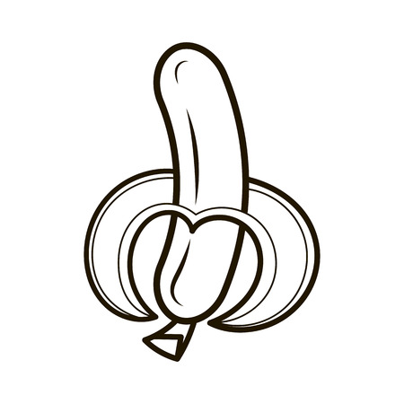 Vector illustration of half peeled banana isolated on a white backgroundのイラスト素材