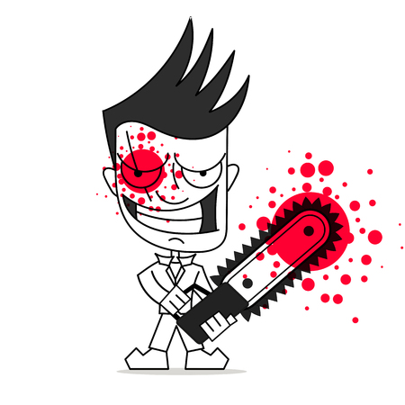 Killer with chainsaw vector illustration on white background. Happy Halloween.のイラスト素材
