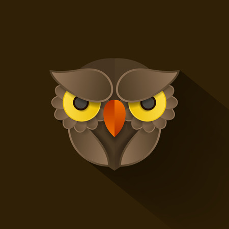 Cute paper owl flat icon on dark background. Vector illustrationのイラスト素材