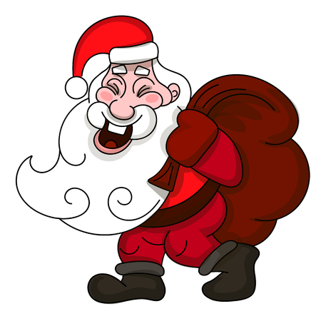 Smiling Santa Claus with a full bag of gifts. Merry Christmas and happy new year. Vector illustrationのイラスト素材