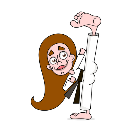 Illustration of a young woman doing karate on a white backgroundのイラスト素材