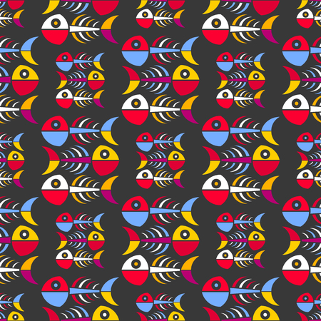 Seamless pattern with fishes. Hand drawn undersea world. Colorful artistic background. Can be used for wallpaper, textiles, wrapping, card, cover. Vector illustrationのイラスト素材