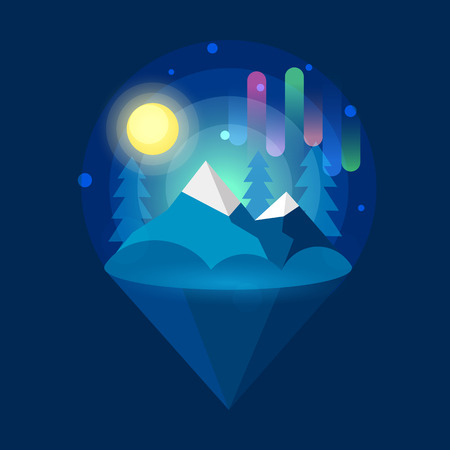 Arctic Northern lights . Nature background. Vector illustration on dark backgroundのイラスト素材